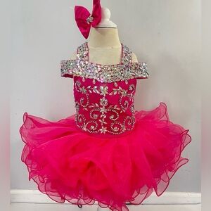 Girls Fuchsia pageant cupcake princess glitz birthday flower girl dress.
